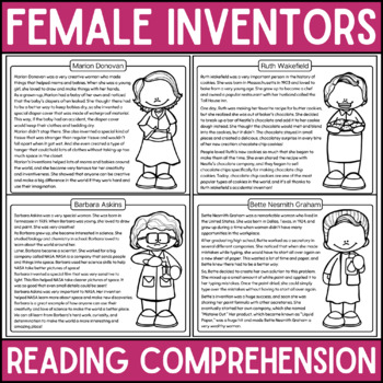 Preview of Female Inventors Reading Comprehension Passages BUNDLE | Women's History Month