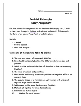 Preview of Feminism/Feminist Philosophy Essay Assignment