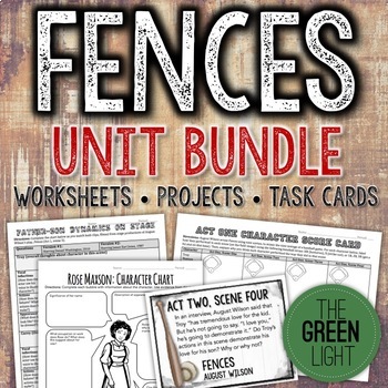 Preview of Fences by August Wilson Unit Plan Bundle: Worksheets, Task Cards, Projects
