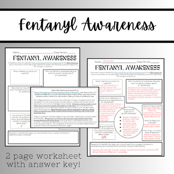 Preview of Fentanyl Awareness Worksheet - Drug & Opioid Research & Dangers for Teens 