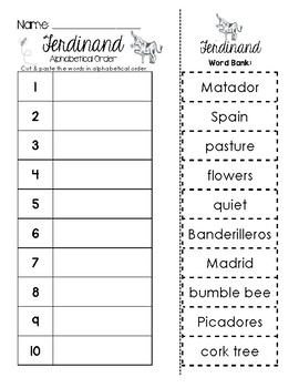 Ferdinand Alphabetical Order Worksheet
