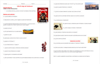Preview of Ferdinand Movie Guide questions in Spanish & English. Bilingual