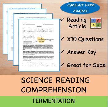 Preview of Fermentation - Reading Passage and x 10 Questions (EDITABLE)