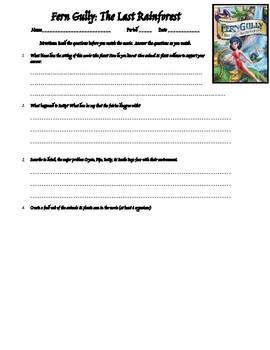 Preview of Fern Gully Viewing Guide!! - Movie worksheet