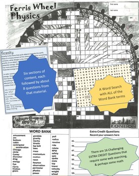 Preview of Ferris Wheel STEM Physics Crossword w Content, Word Search & Bonus Questions