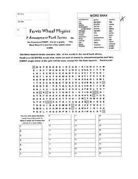 Ferris Wheel STEM Physics Crossword w Content Word Search Bonus Questions