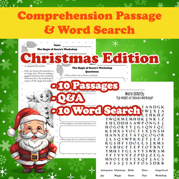 Preview of Festive Christmas Reading | Comprehension Passage, Questions, and Word Search