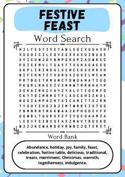 Festive Feast : Word Search Puzzle Challenge - Printable Activity Sheet