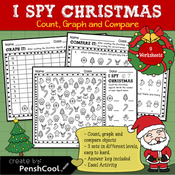 Preview of Festive Fun: I Spy Christmas Worksheet, Count, Graph and Compare