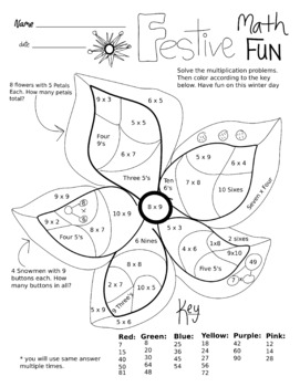 Preview of Festive Holiday Math Worksheet. Multiplication 5 - 10
