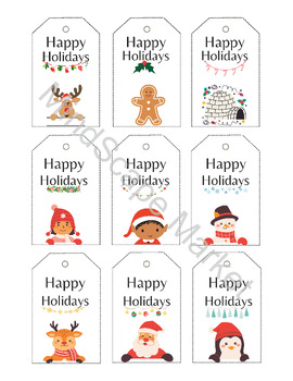 Preview of Festive PDF Download: Happy Holidays Cute Design Gift Tags