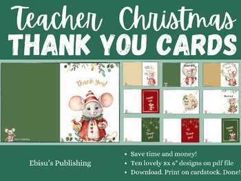Preview of Festive Thank You Cards for Teachers - Christmas Mouse and Starburst Designs