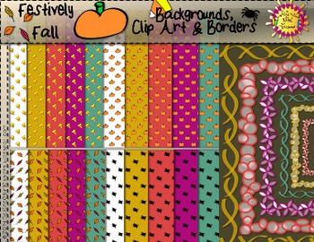 Preview of Festively Fall Backgrounds (digital paper), Borders & Clip Art