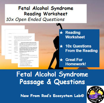Preview of Fetal Alcohol Syndrome Reading Worksheet **Editable**