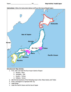 Feudal Japan Map Activity Geographical Features Of Medieval Japan