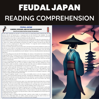 Preview of Feudal Japan Reading Comprehension | Samurai, Shoguns, and Cultural Blossoming