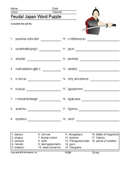 Feudal Japan Word Search Worksheet and Vocabulary Puzzle Printables