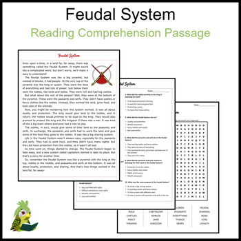 Preview of Feudal System Reading Comprehension and Word Search