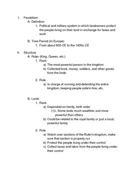 Preview of Feudalism Notes and Simulation