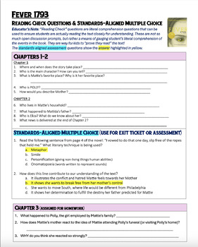 Preview of Fever 1793 Reading Checks & CCSS-aligned MC by chapter