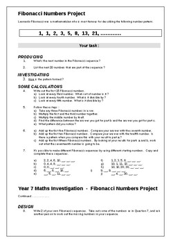 Preview of Fibonacci Investigative Project