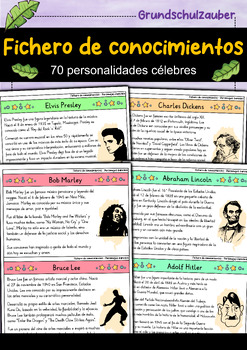 Preview of Fichas de conocimiento - 70 Personalidades célebres (español)