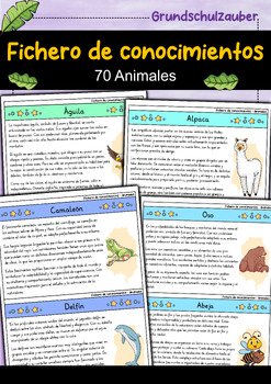 Preview of Fichas de conocimiento del mundo animal - 70 animales - Español