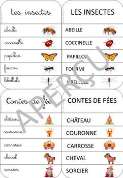 Preview of Fiches vocabulaire en français - Modèles d'écriture CAPITALES ET CURSIVE