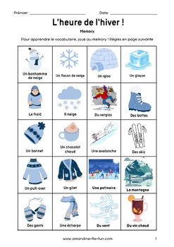 Preview of Fichier d'exercices : vocabulaire de l'hiver A1/A2/French immersion