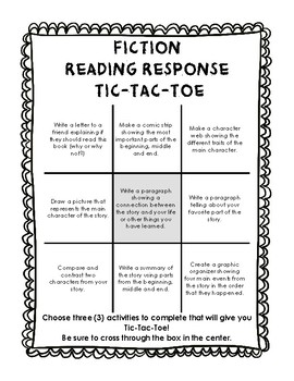 Reading Strategy Tic Tac Toe for Fiction Texts Worksheet