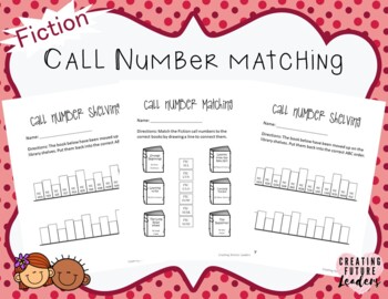 Preview of Fiction Call Number Practice Activity Worksheets - Elementary Library