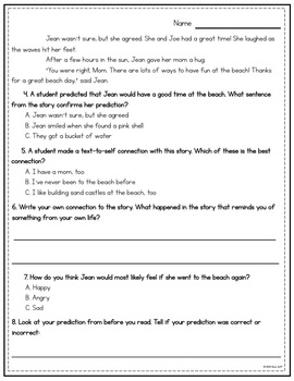 Fiction Comprehension and Vocabulary Reading Passage Assessment #1 ...