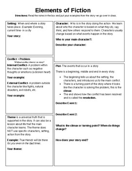 Fiction Elements Notes with Practice by Candace Crawford | TPT