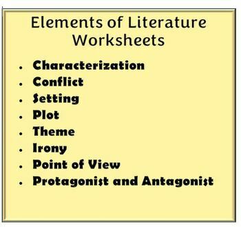 Preview of Fiction Elements Worksheets - Characterization, plot, setting, more w/KEY