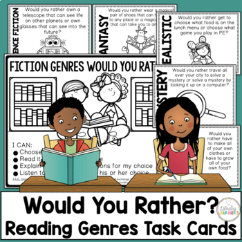 Preview of Reading Genres Fiction Activities: Would You Rather Task Cards