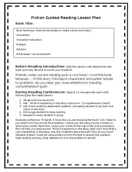 Fiction Guided Reading Lesson Plan Editable by Asia's Creations | TpT