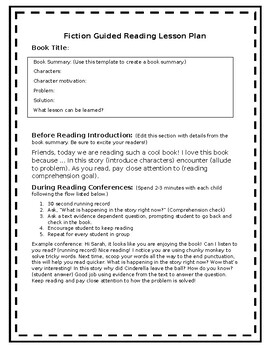 Fiction Guided Reading Lesson Plan Editable by Asia's Creations | TPT