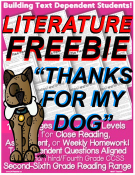 Preview of Fiction/Literature Close Reading Passage "Thanks 4 My Dog" Google Slides™ & PDF