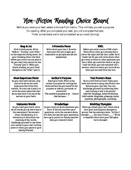 nonfiction book report choice board