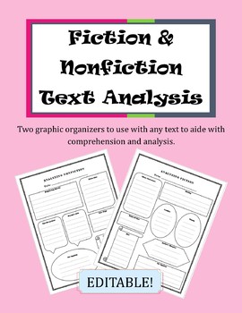 Preview of Fiction & Nonfiction Text Analysis Graphic Organizer {EDITABLE!}