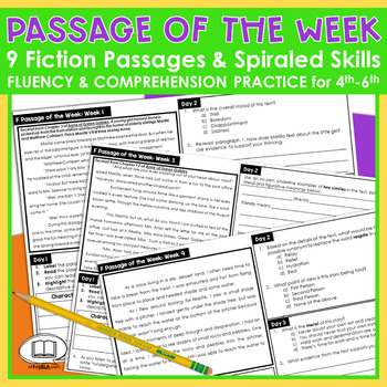 Preview of Fiction Passage Article of the Week Reading Comprehension 4th 5th 6th Grade