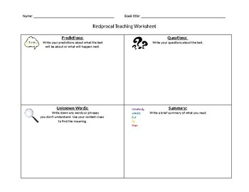 Fiction Reciprocal Teaching Worksheet by Brittney Boff | TpT