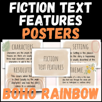 Preview of Fiction Text Features Posters | Boho Rainbow