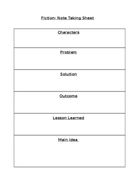 Preview of Fiction Text Note Taking Sheet