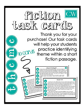 Fiction Theme Task Cards with Short Passages and Answer Sheet by CWDESIGNS