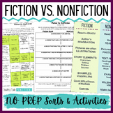 Fiction VS Nonfiction Sorts and Activities - No Prep Worksheets