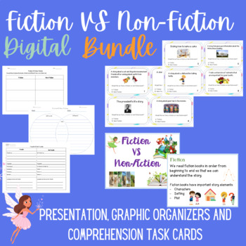 Preview of Fiction Vs Non-Fiction Bundle- Presentation,Organizers-Task Cards Google Slides