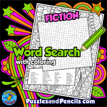 Preview of Fiction Word Search Puzzle Activity with Coloring | Literature Wordsearch
