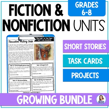 Preview of Fiction & Non-Fiction ELA Lessons - Middle School ELA Short Stories Activities