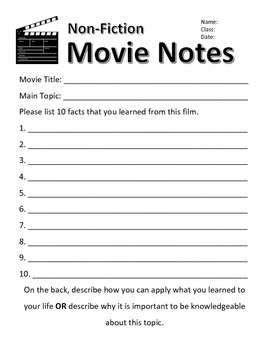 Fiction and Non-Fiction Movie Notes by MsMarshall | TPT